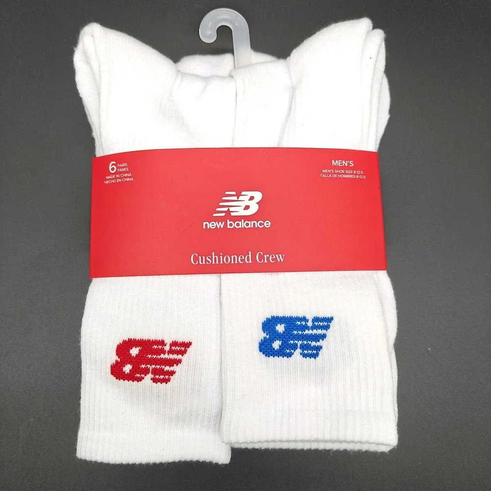 New Balance 6 Pair Cushioned Crew Socks Mens 8-12.5 Arch Support White NEW